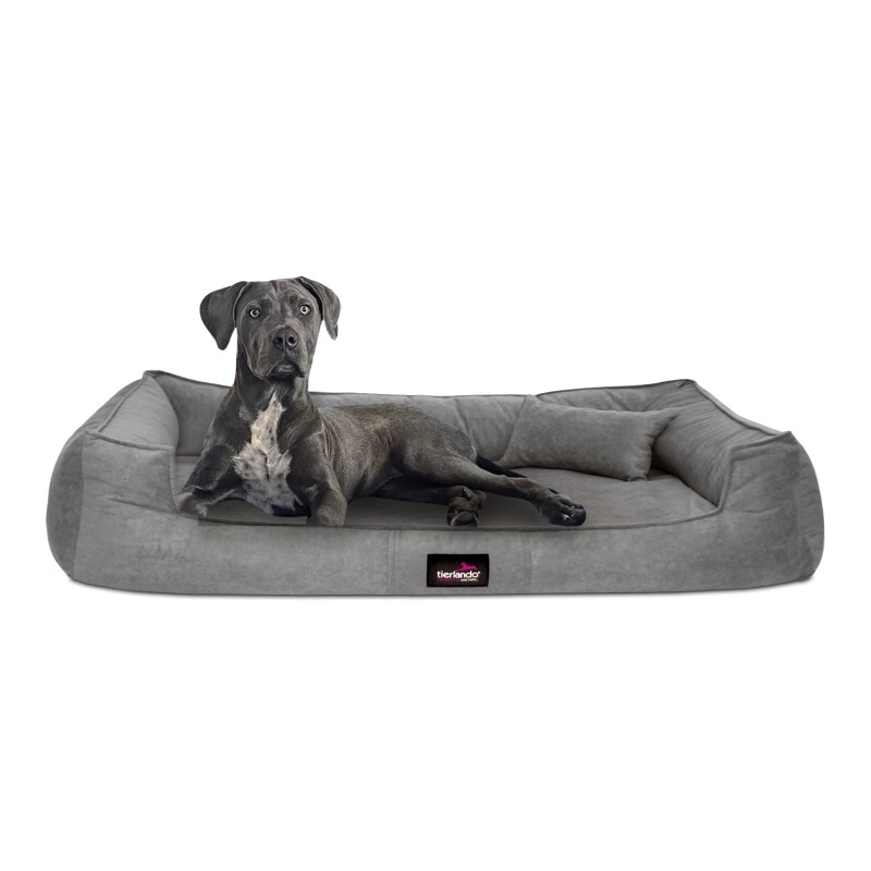 Tierlando ® BRUCE VELOURS Orthopädisches Hundebett Soft grau/ grau 1