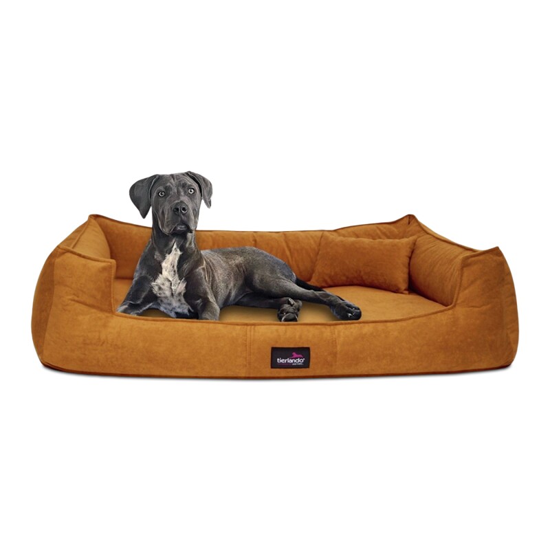 Tierlando ® BRUCE VELOURS Orthopädisches Hundebett Soft orange/ braun 1