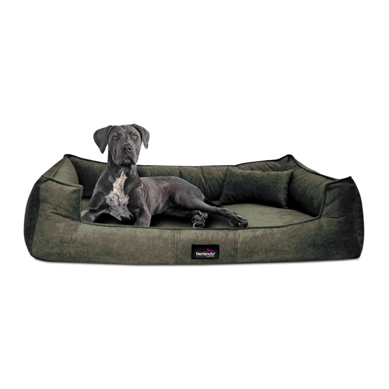 Tierlando ® BRUCE VELOURS Orthopädisches Hundebett Soft dunkles olivgrün 1