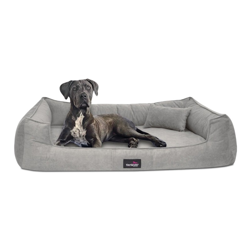 Tierlando ® BRUCE VELOURS Orthopädisches Hundebett Soft hellgrau 1