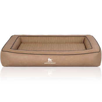 Knuffelwuff Orthopädisches Hundebett aus Laser gestepptem Kunstleder Montego braun/ beige M-L