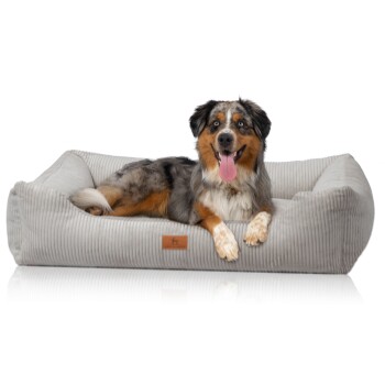 Knuffelwuff Hundebett aus Cord mit Handwebcharakter Olivia M-L 85 x 63cm Silber