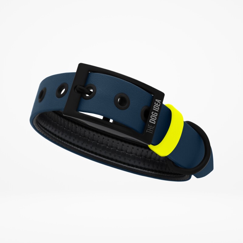 THE DOG IDEA Biothane Halsband Navy neon gelb S