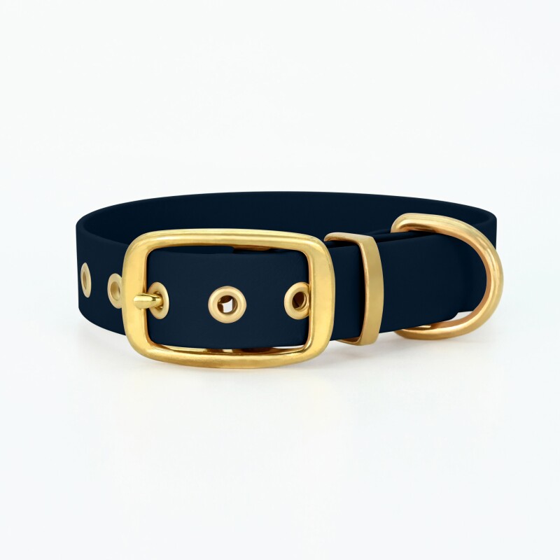 THE DOG IDEA Biothane Halsband Gold Navy XS