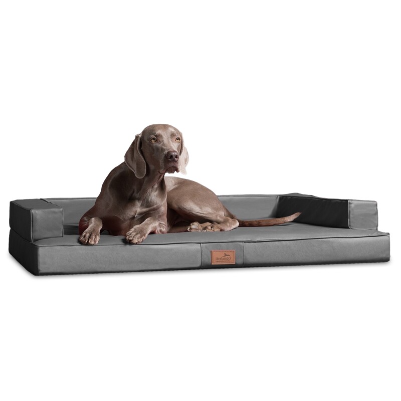 Tierlando ® GIBSON VISCO - Orthopädisches Design Hundesofa aus Kunstleder grau/ grau 1 m