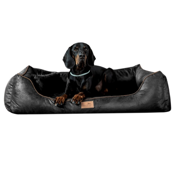 Tierlando ® ALBERTO ORTHO Orthopädisches Hundebett mit Velours Vintage schwarz 80 cm