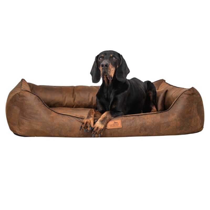 Tierlando ® ALBERTO ORTHO Orthopädisches Hundebett mit Velours Vintage hellbraun 1 m