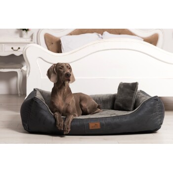 Tierlando FLOYD - Ultraweiches orthopädisches Hundebett High-Tech-Velours und Plüsch VISCO schwarz/ graphit 80 cm