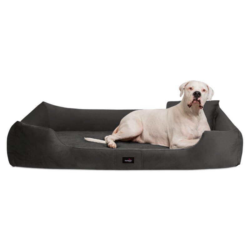 Tierlando ® VINCENT High-Tech-Velours (Triton) und Cord - Orthopädisches Hundebett schwarz/ graphit 90 cm