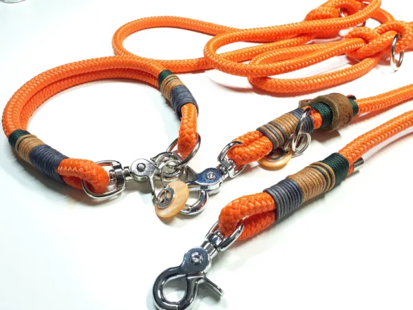 Halsband Set HAPPY in orange | Beschläge: Messing | Auswahl: Halsband & Leine