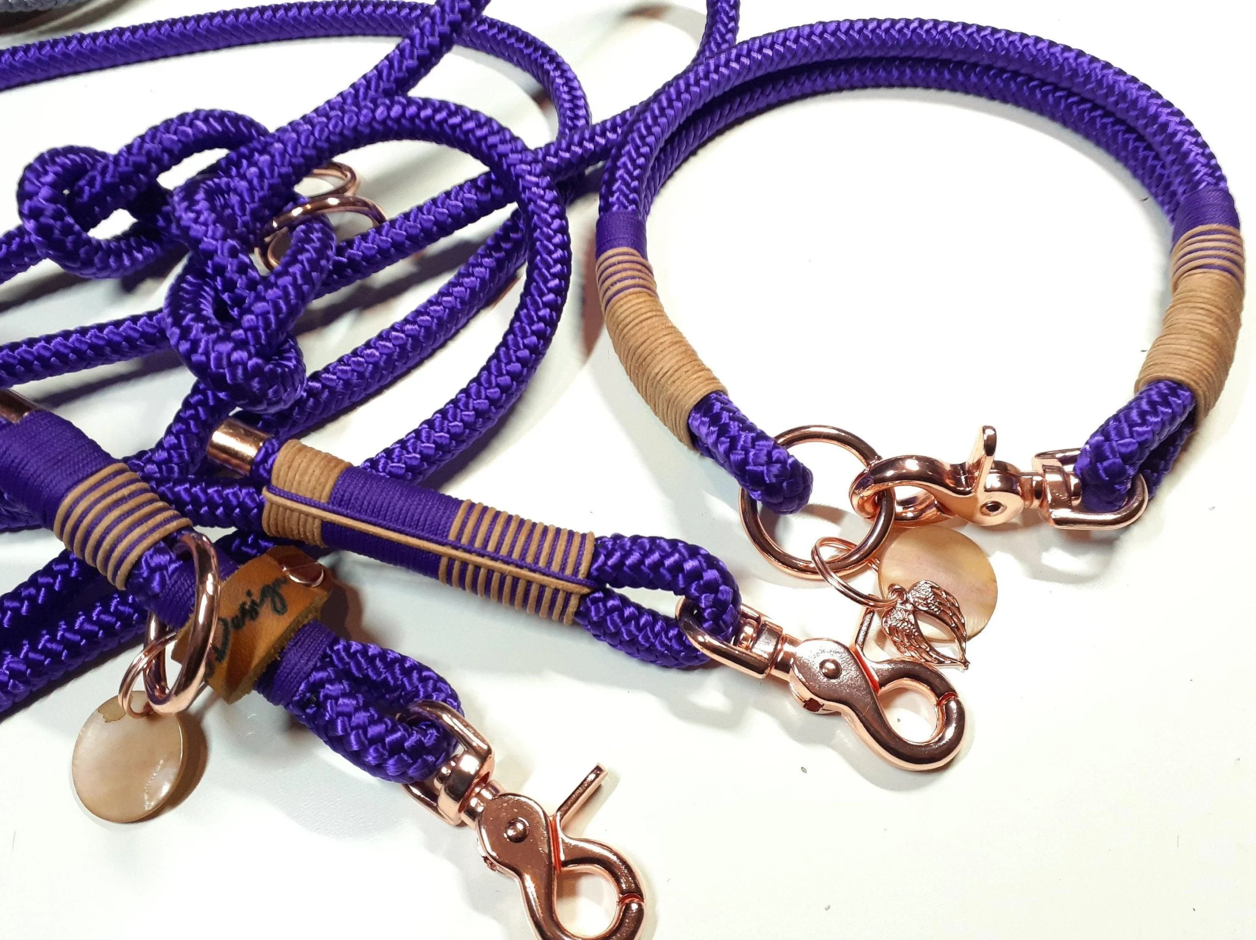 Halsband Set RUBY in violett | Beschläge: Messing | Auswahl: Halsband & Leine