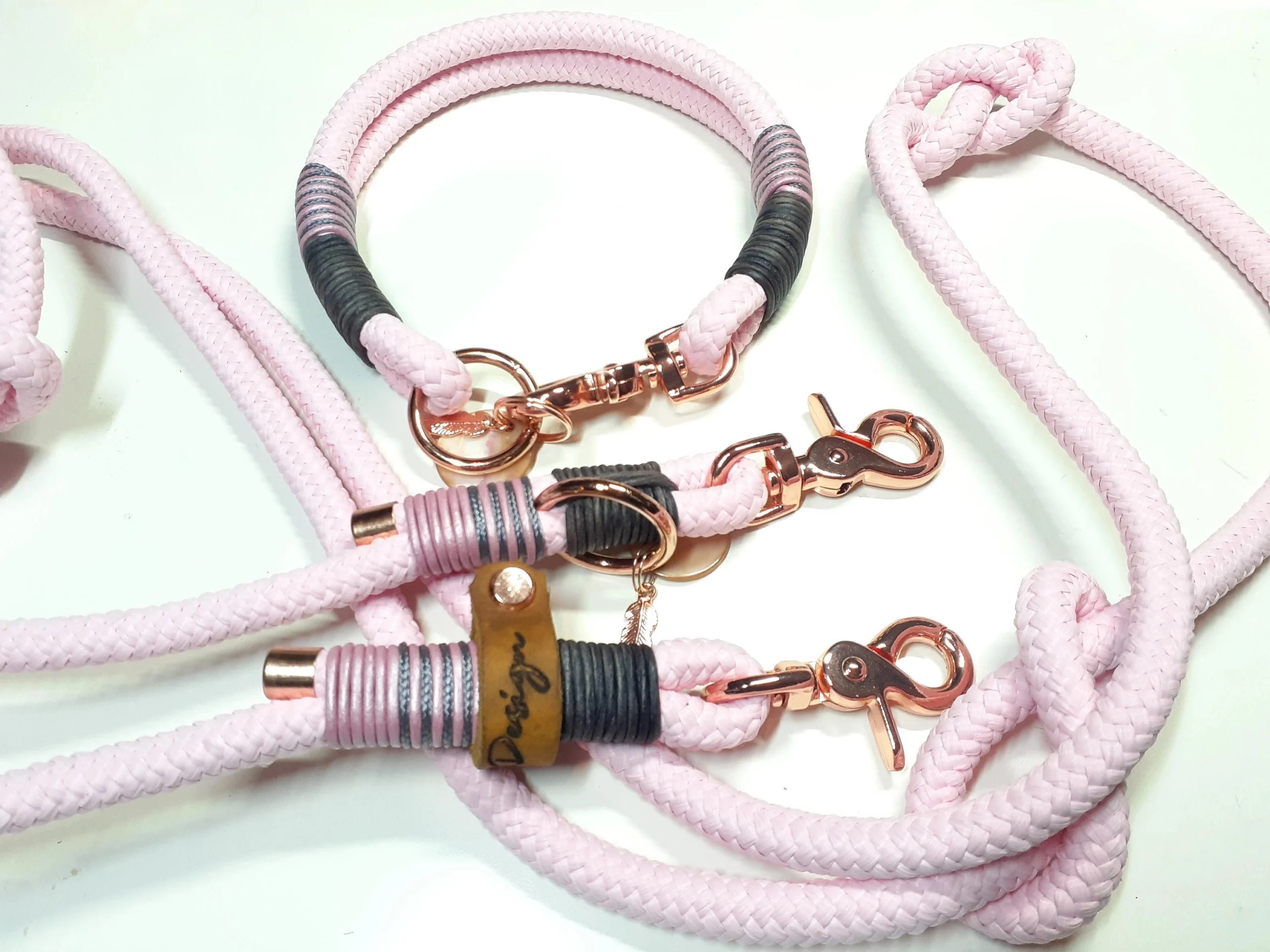 Halsband Set SISSY in rosa | Beschläge: Messing | Auswahl: Halsband & Leine