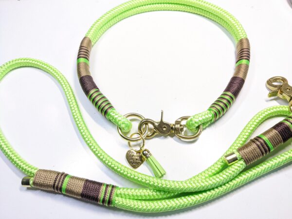 Halsband Set SUNNY in lime | Beschläge: Messing | Auswahl: Halsband & Leine