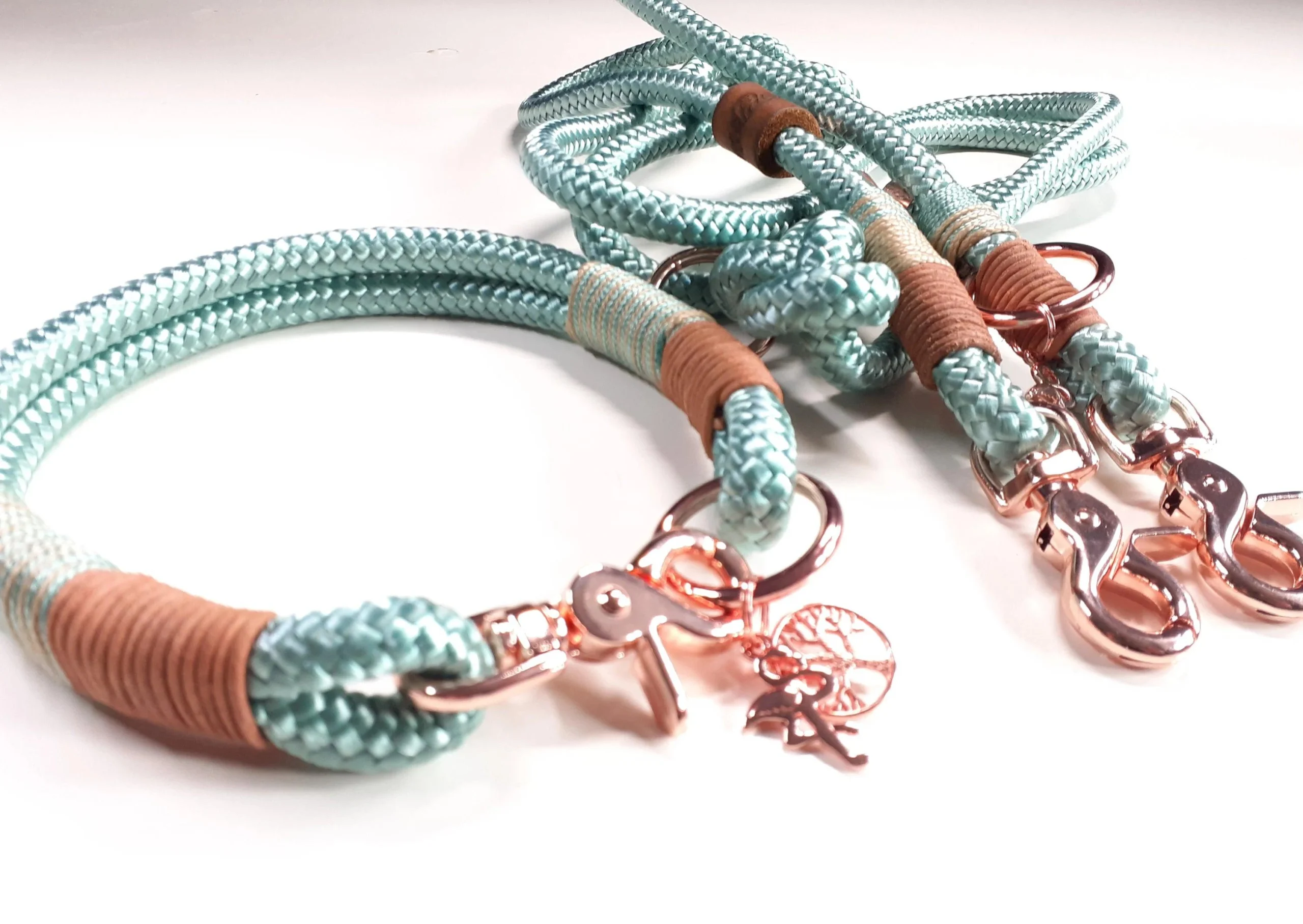 Halsband Set SWEETHEART in mint | Beschläge: Messing | Auswahl: Halsband & Leine