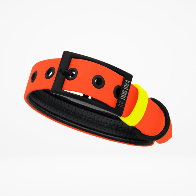 THE DOG IDEA Biothane Halsband Orange neon gelb XL