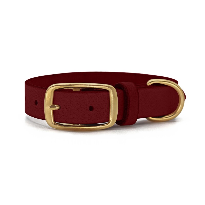 THE DOG IDEA Leder Halsband Dunkelrot XS