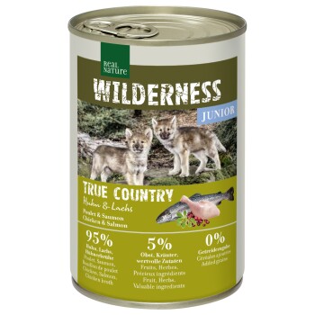 REAL NATURE WILDERNESS Nassfutter für Hunde Junior Huhn mit Lachs 12x400 g