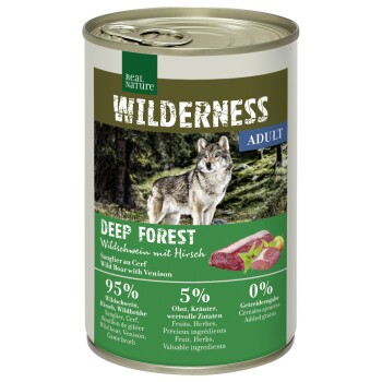 REAL NATURE WILDERNESS Nassfutter für Hunde Adult Deep Forest Wildschwein mit Hirsch 12x400 g