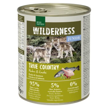 REAL NATURE WILDERNESS Nassfutter für Hunde Junior True Country Huhn & Lachs 24x800 g