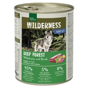 REAL NATURE WILDERNESS Nassfutter für Hunde Adult Deep Forest Wildschwein mit Hirsch 12x800 g