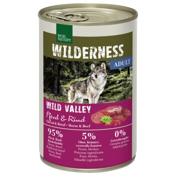 REAL NATURE WILDERNESS Nassfutter für Hunde Adult Wild Valley Pferd & Rind 12x400 g