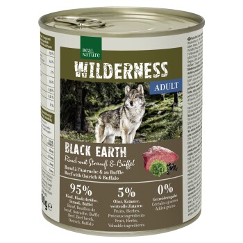 REAL NATURE WILDERNESS Nassfutter für Hunde Adult Black Earth Rind mit Strauß & Büffel 24x800 g