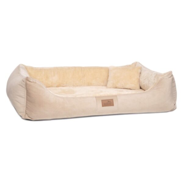 Tierlando FLOYD - Ultraweiches orthopädisches Hundebett High-Tech-Velours und Plüsch VISCO beige 80 cm