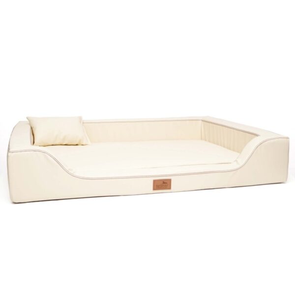 Tierlando ® Orthopädisches LUXUS-Hundebett MELODY LATEX Anti-Haar Kunstleder creme 85 cm