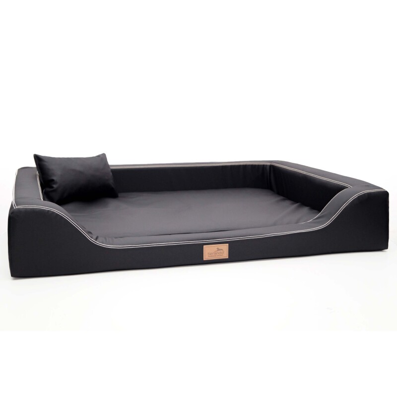 Tierlando ® Orthopädisches LUXUS-Hundebett MELODY LATEX Anti-Haar Kunstleder schwarz 1 m