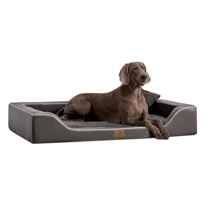 Tierlando ® Orthopädisches LUXUS-Hundebett MELODY LATEX Soft Kunstleder Velours schwarz/ graphit 85 cm