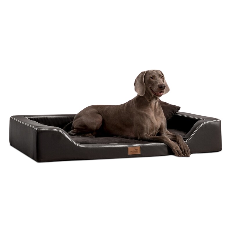 Tierlando ® Orthopädisches LUXUS-Hundebett MELODY LATEX Soft Kunstleder Velours schwarz 85 cm