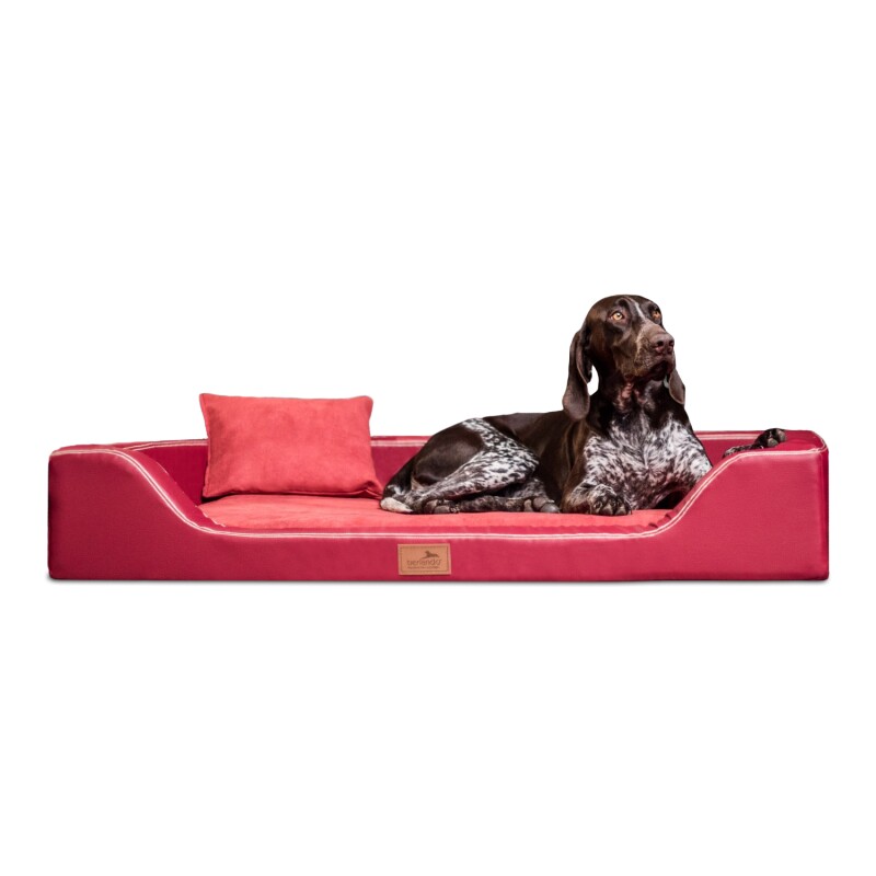 Tierlando ® Orthopädisches LUXUS-Hundebett MELODY LATEX Soft Kunstleder Velours dunkelrot 85 cm