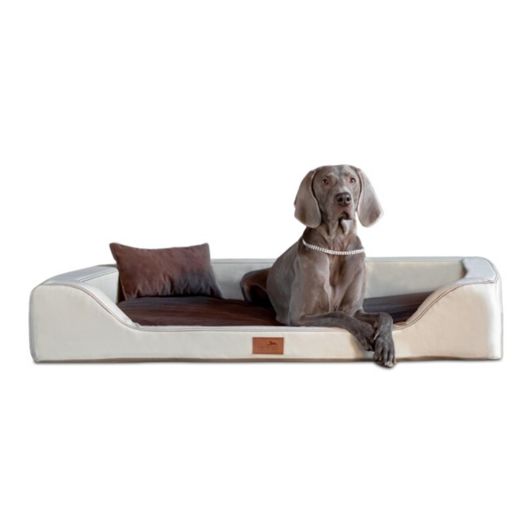 Tierlando ® Orthopädisches LUXUS-Hundebett MELODY LATEX Soft Kunstleder Velours creme/ braun 85 cm