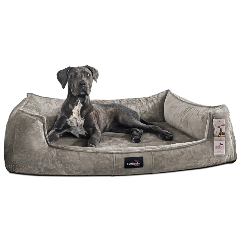 Tierlando ® Orthopädisches Hundebett FRANKLIN Kuscheliger Teddy-Stoff - Hundesofa graphit/nature 1