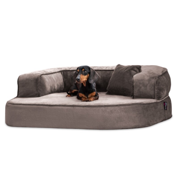 Tierlando ® SHARLEEN VISCO PLUS - Orthopädisches Hundesofa mit kuscheligem Teddystoff graphit/nature 80 cm