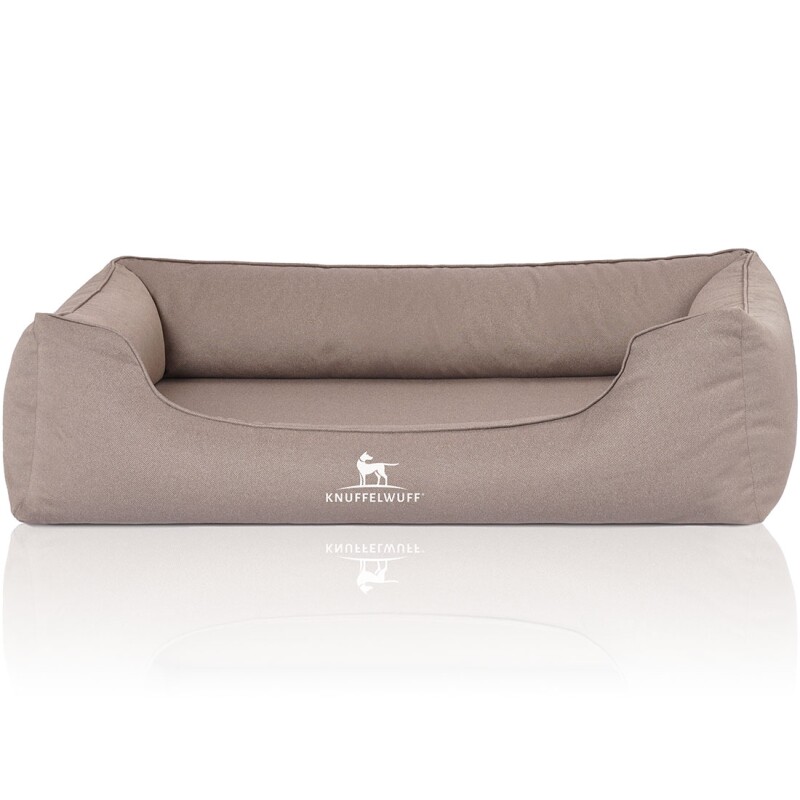 Knuffelwuff Orthopädisches Wasserabweisendes Hundebett Leon aus Velours mit Handwebcharakter beige/ grau XL