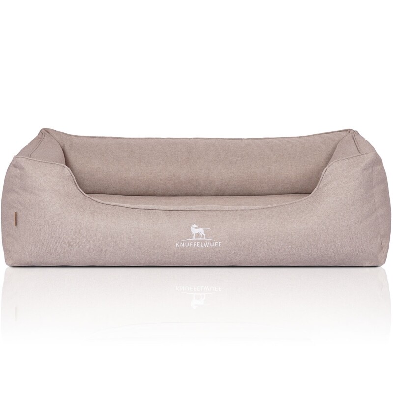 Knuffelwuff Orthopädisches Hundebett Luisa aus Velours mit feinem Handwebcharakter Sunshine Edition beige XL