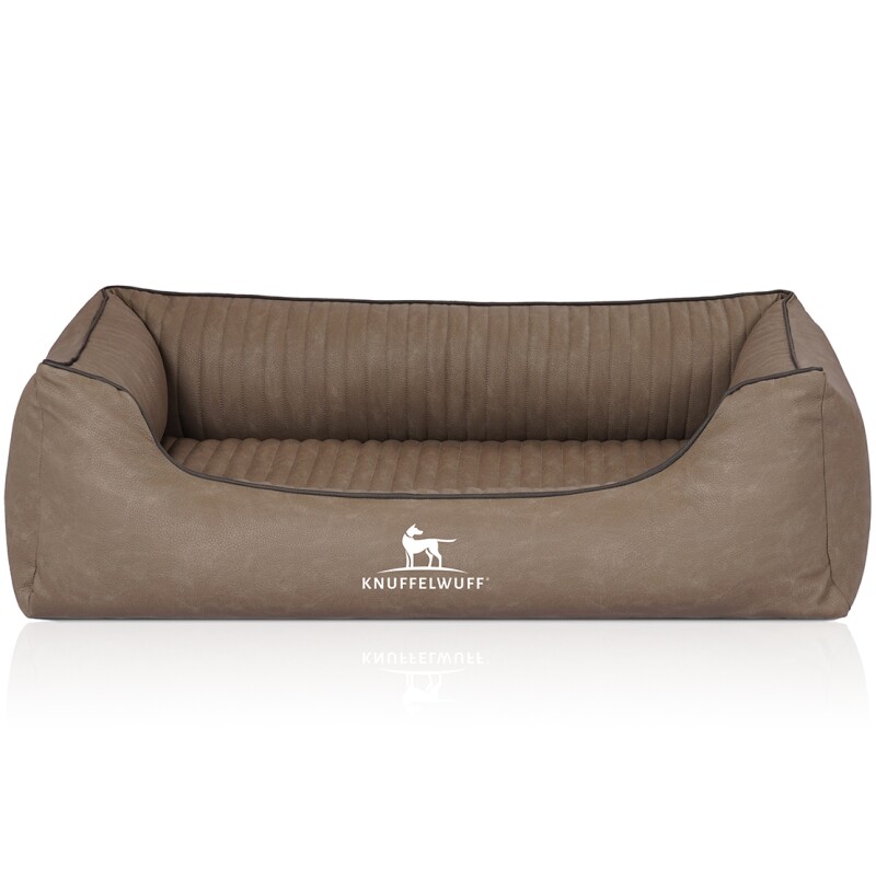 Knuffelwuff Orthopädisches Hundebett Columbia aus laser-gestepptem Kunstleder stone clay M-L