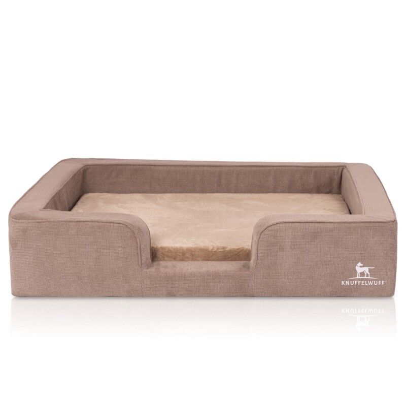 Knuffelwuff orthopädisches Hundebett mit Wendekissen aus Velours Bellamy braun M-L