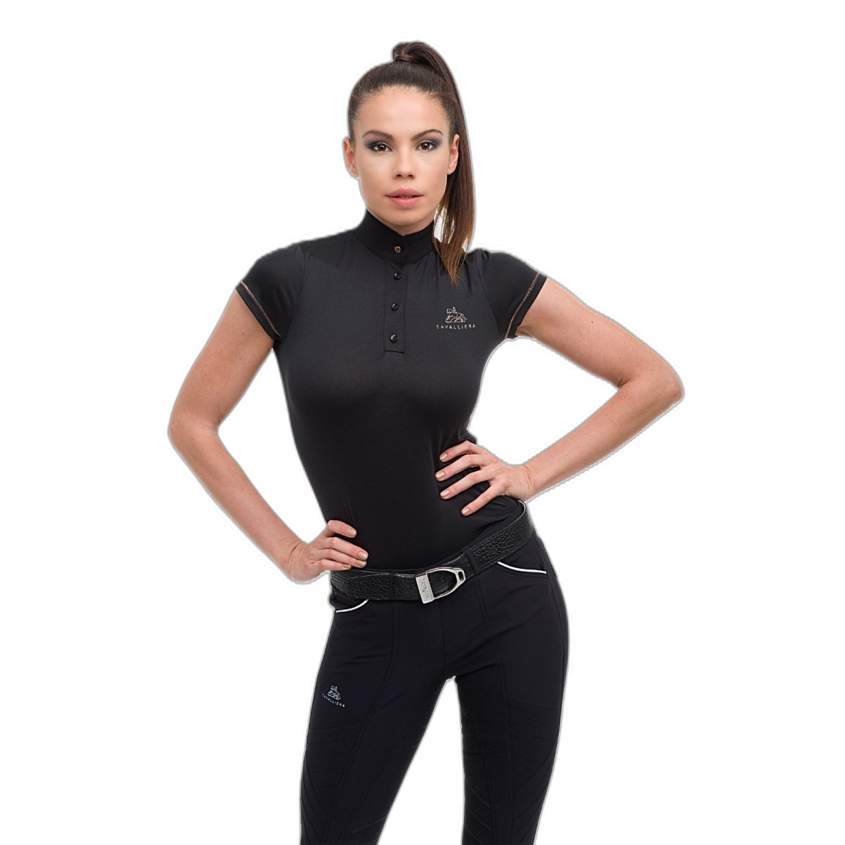 Technisches Poloshirt Reiten Damen Cavalliera Ebony