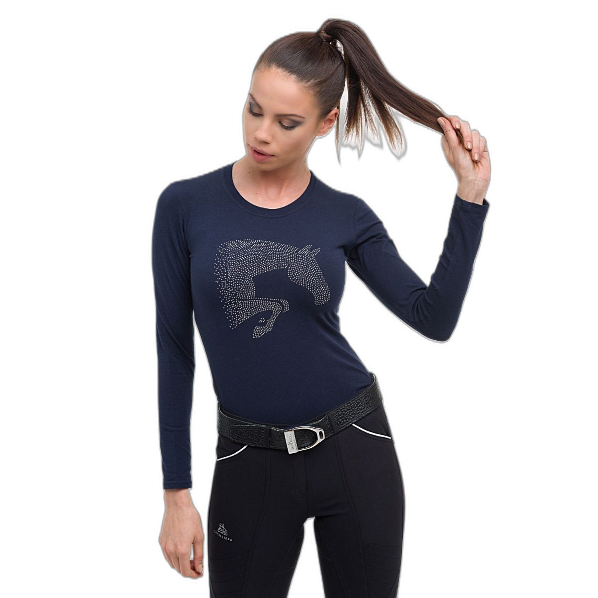 Reit-T-Shirt langarm Frau Cavalliera Jumping star