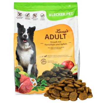 Lyra Pet Lecker.Pet Luna's Adult Strauß mit Kartoffel & Apfel Hundefutter Trockenfutter Vollnahrung 4 kg