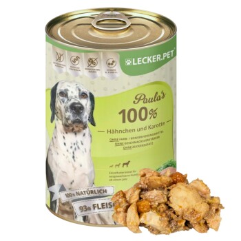 Lyra Pet Lecker.Pet Paula's 100 % Hähnchen und Karotte Hundefutter Nassfutter 6x400 g