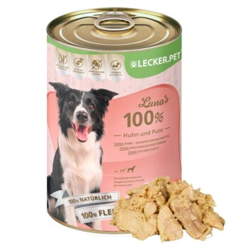 Lyra Pet Lecker.Pet Luna's 100 % Huhn und Pute Hundefutter Nassfutter 6x400 g