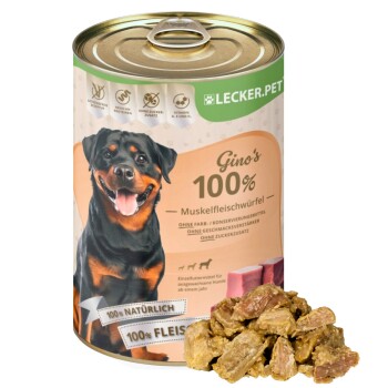 Lyra Pet Lecker.Pet Gino's 100 % Muskelfleischwürfel Rind & Schwein Hundefutter Nassfutter 6x400 g