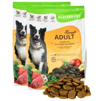 Lyra Pet Lecker.Pet Luna's Adult Strauß mit Kartoffel & Apfel Hundefutter Trockenfutter Vollnahrung 8 kg