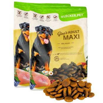 Lyra Pet Lecker.Pet Gino's Adult Maxi mit Huhn Hundefutter Trockenfutter Vollnahrung 8 kg