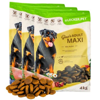 Lyra Pet Lecker.Pet Gino's Adult Maxi mit Huhn Hundefutter Trockenfutter Vollnahrung 12 kg