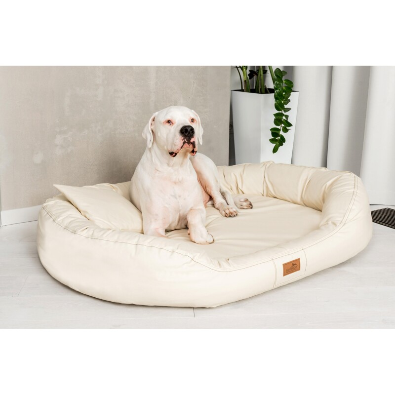 Tierlando Orthopädisches Hundebett LENNART VISCO PLUS Kunstleder und Velours creme 85 cm