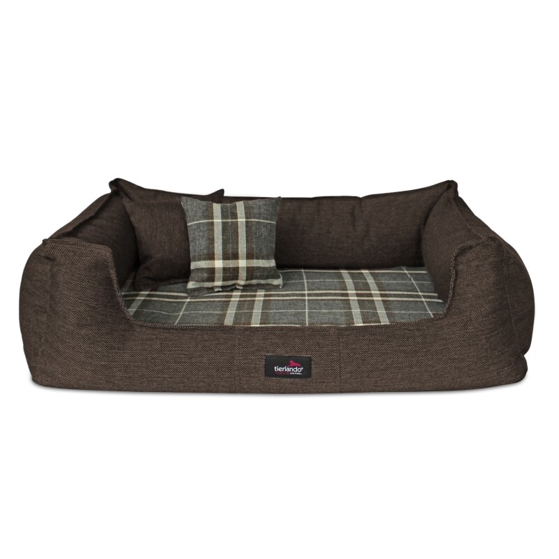 Tierlando ® Orthopädisches Hundebett SCOTCH VISCO 2-in-1-Bezug Webstoff Mélange kariert braun 90 cm